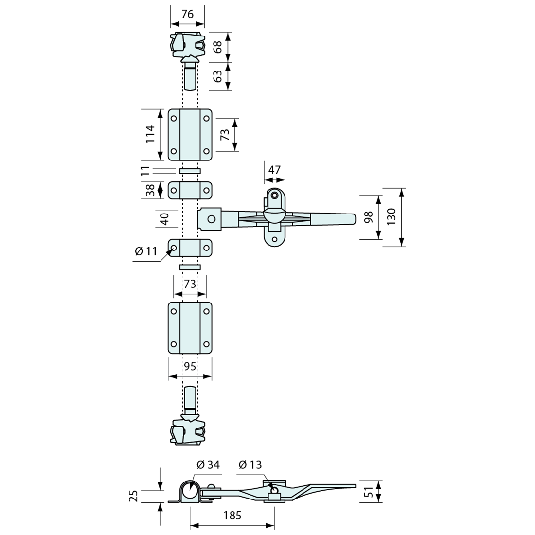 Padlockable Container Door Latch Kit For 34mm Tube Zinc